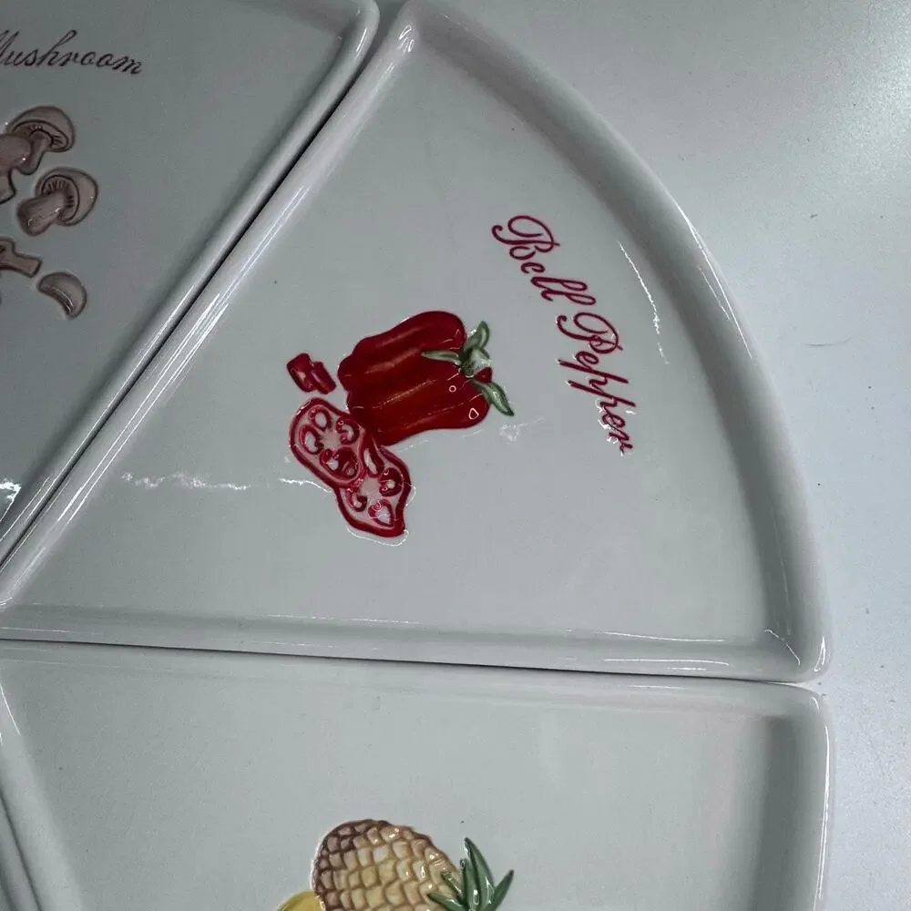 Pottery Barn Pizza Buono Set of 6 Wedge Shaped Dessert Plates Fruit Vegetable